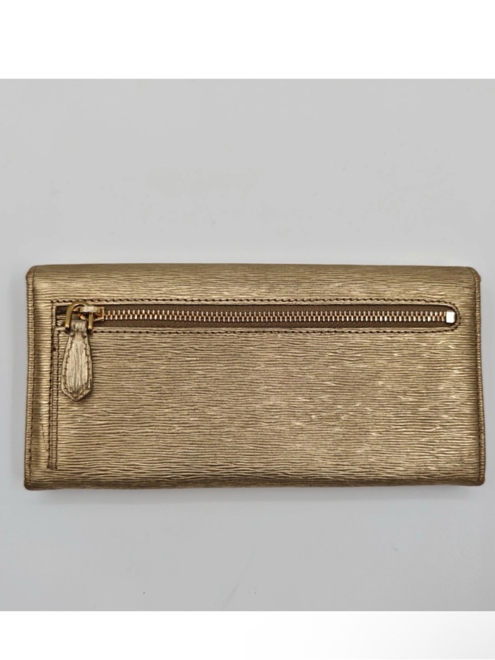 Prada Metallic Gold Saffiano Leather Flap Wallet - Picture 6 of 14